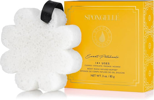 Spongellé Sweet Patchouli Wild Flower Bath Sponge with Box for Mothers Day Gift | Built-in Body Wash & Body Scrubber, Shower Loofah Sponge for Women | 14+ uses