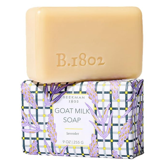 Beekman 1802 Goat Milk Soap – Moisturizing Hand & Body Soap Bar with Shea Butter & Botanical Oils, Triple-Milled, Non-Drying, Made for Sensitive Skin, Lavender 9 oz