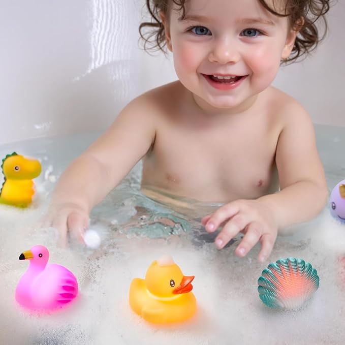JOYIN 12 PCS Light Up Bath Toys, Toddler Flashing Colourful LED Bathtub Mermaid Toy, Baby Bathtime Floating Rubber Shower Gifts for Infant Kids Girls Valentines Easter Basket Stuffers Pool Party Favor