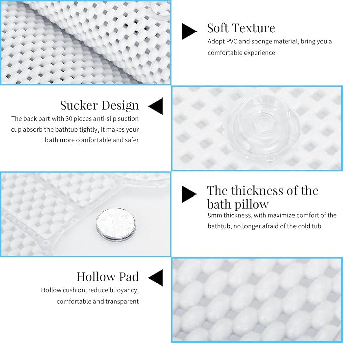 Bath Pillow, Full Body Spa Bath Mattress Cushion Pillow Soft Quilted Bathtub Mat with Breathable