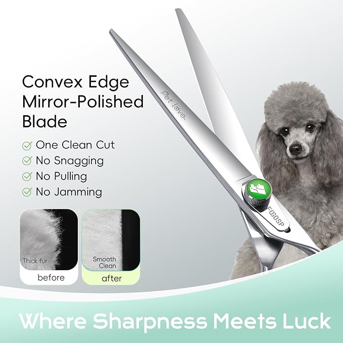 Professional Dog Grooming Scissors Kit Japan 440C Stainless Steel 7.0 in Curved Thinning Straight Chunker Shears and Comb 5pcs Set for Grooming Dogs Cat Pet