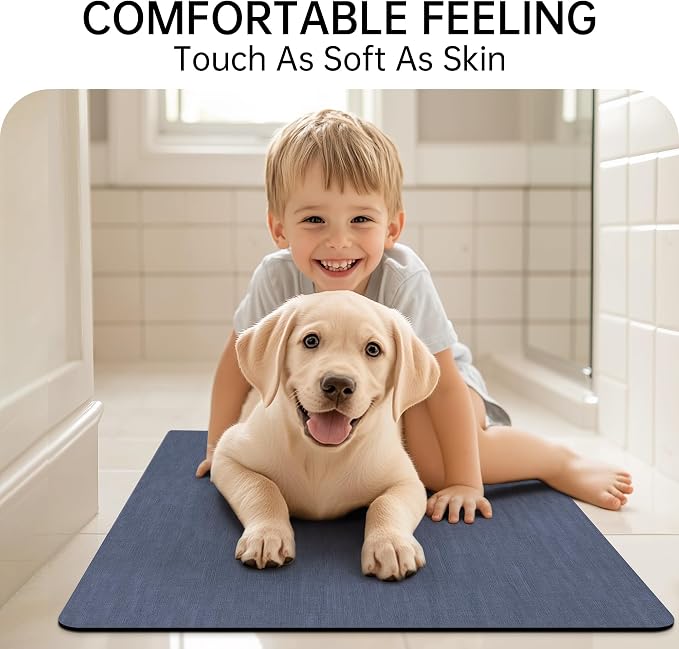 Mecko Bath Mat Rug, Rubber Non-Slip Quick Dry Absorbent Thin Bathroom Rugs Fit Under Door Bathroom Floor Mats-Shower Rug for in Front of Bathtub, Sink, Shower Room(Navy Blue,20"x32")