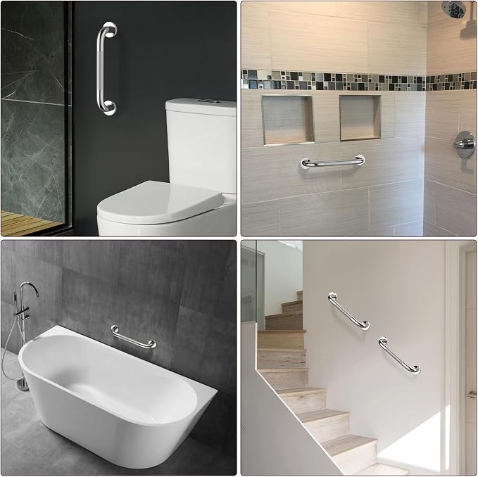 12 Inch Anti Slip Shower Grab Bar Handle, ZUEXT Chrome Finish Stainless Steel Bathroom Grab Bar, Knurled Bathroom Balance Bar,Safety Hand Rail Support,Handicap Elderly Injury Senior Assist Bath Handle