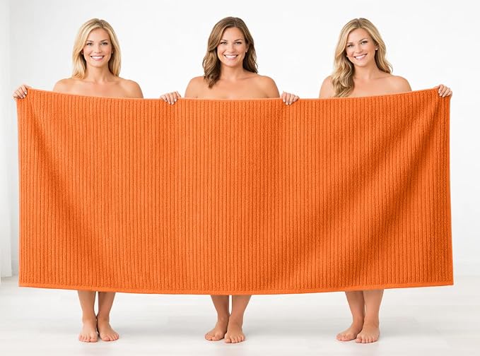 DAN RIVER Pack of 2 Bath Sheet 35x70 Inches, Soft Ribbed Fluffy Bath Sheets Towels for Adults, Quick Dry Shower Towels - Orange