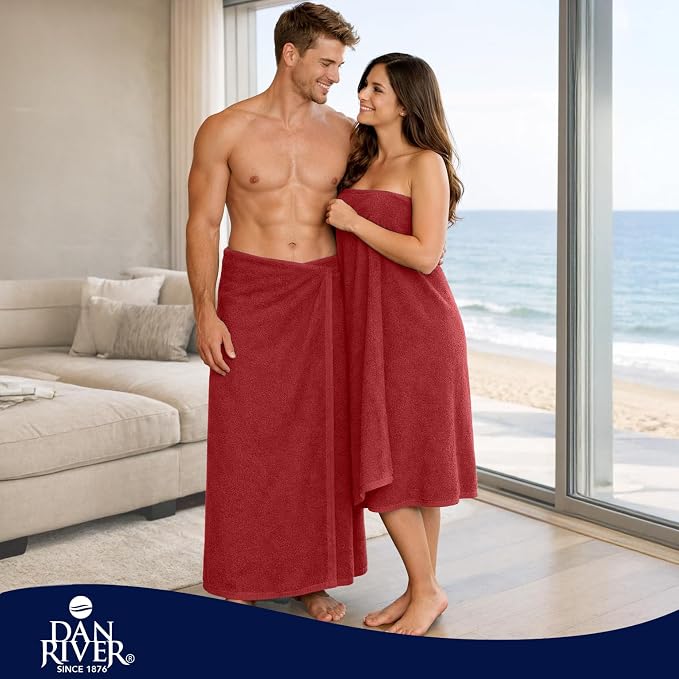 DAN RIVER Pack of 1 Jumbo Bath Sheet 40x80 Inches, Luxury Large Towels Oversized for Bathroom, Absorbent Plush Towels - Red