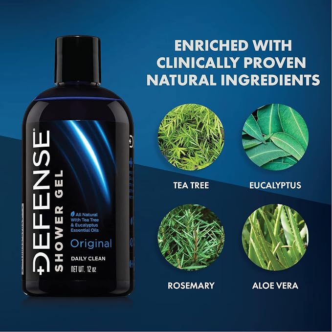 Defense Soap Tea Tree Body Wash | All Natural Organic Shower Soap for Athletes | Odor Control & Skin Fungal Protection for Sports, Post Workout & Recovery - 12 oz (Pack of 2)