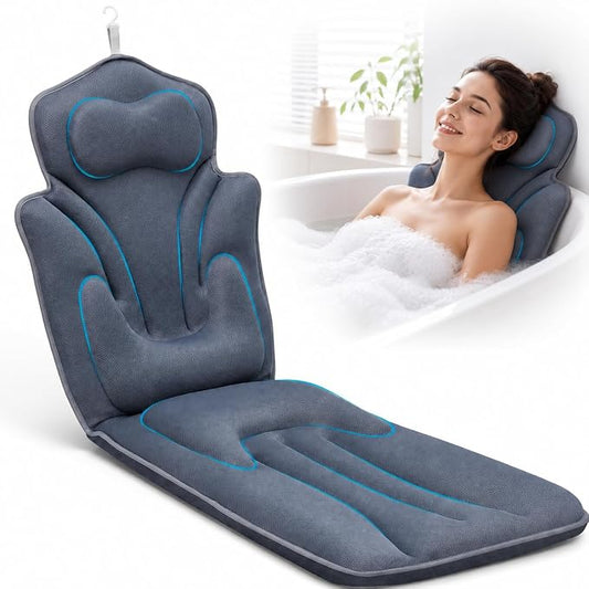 59'' Full Body Bath Pillow for Bathtub 6D Air Mesh 144 Suction Cups | Bath Pillow Luxury Bathtub Pillow 3.7'' Head, Neck and Back Support Bath Tub Pillow Extra-Large 59 x 20 Inch Size