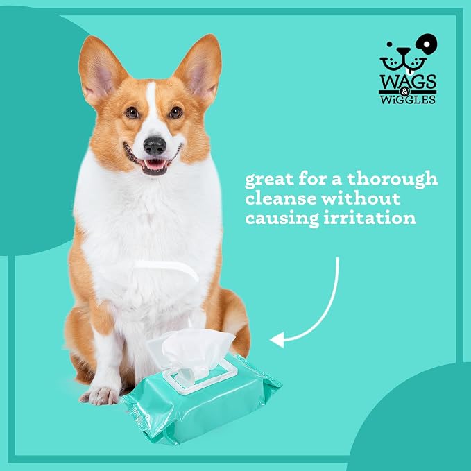 Wags & Wiggles Hypoallergenic Dog Wipes for Sensitive Skin, Fragrance-Free Waterless Cleansing Cloths for Paws, Face, and Dog Body, No SLS, Parabens, or DEA, 100 Count