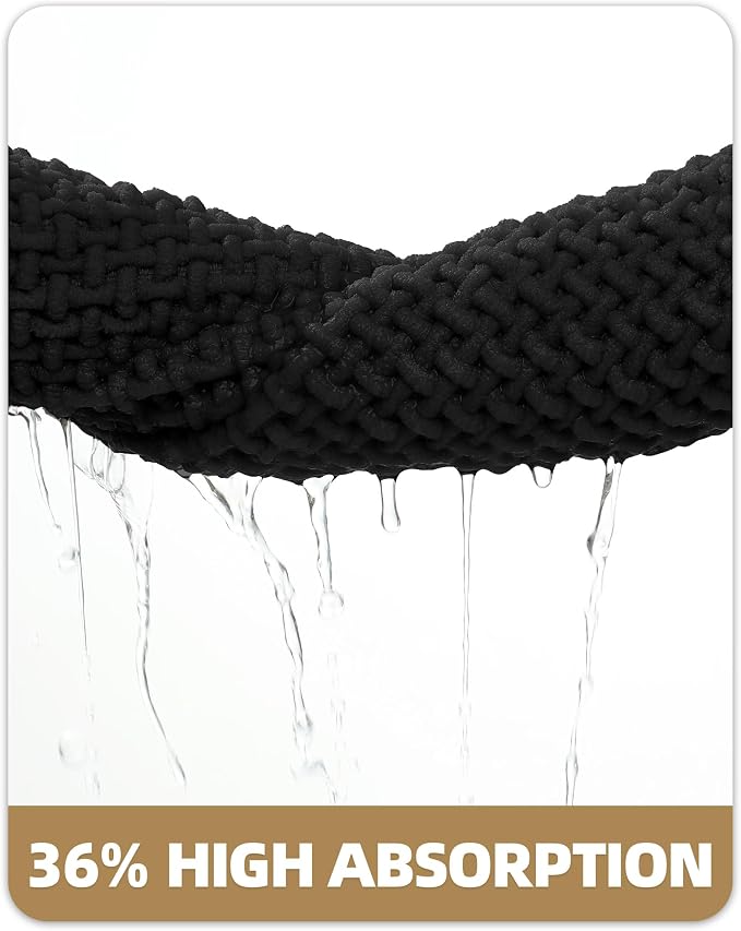 Color&Geometry Rubber Backed Waffle Bath Mat 30x17, Non Slip Water Washable Bathroom Rugs, Soft Absorbent Chenille Boho Carpet for Bathroom Floor, Tub and Shower, Black