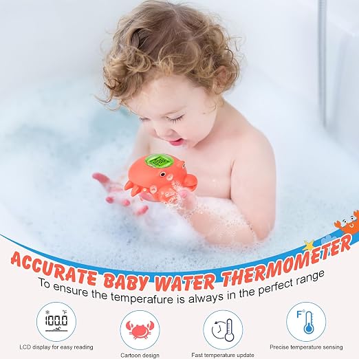 Floating Crab Baby Bath Thermometer – Rechargeable Digital Pool & Bathtub Thermometer, Baby Shower Gifts, IPX8 Waterproof, Fahrenheit Display for Swimming Pools, Spas & Hot Tubs by BGYTWEYTD