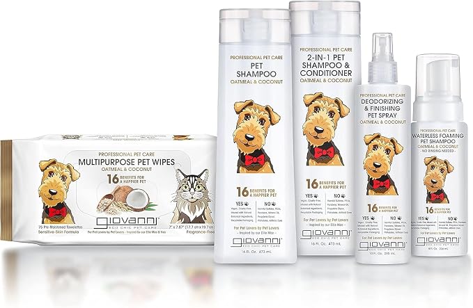 GIOVANNI Professional Pet Deodorizing & Finishing Pet Spray - Oatmeal & Coconut Helps Neutralizes Odors, Silkens, Freshens Fur - 10 oz (Pack of 2)