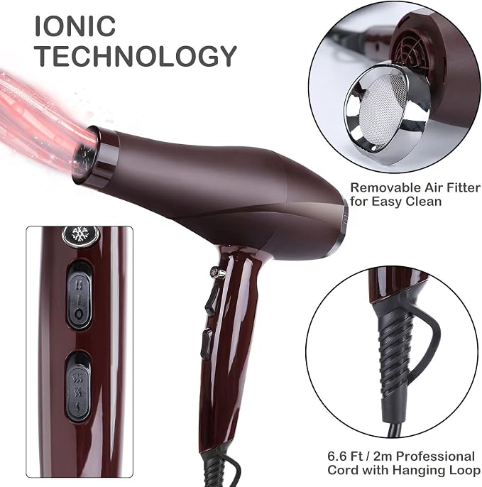 2000 Watt Hair Dryer, ARDIRO Blow Dryer with Diffuser Comb Concentrator for Women Men, Negative Ionic Quiet Hairdryer with Powerful Fast Dryring AC Motor for Curls