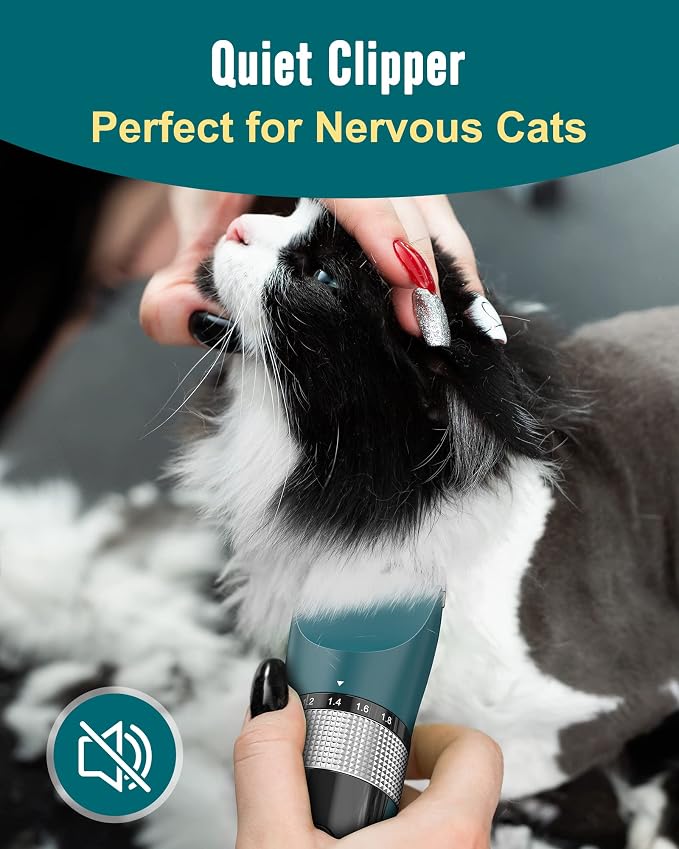 oneisall Cat Clippers for Matted Hair, 5-Speed Quiet Cat Grooming kit | Waterproof, 49dB Low Noise, 120min Long Battery Life LCD Display,4 Guards With Comb and Scissor,For Long Thick Matted Hair