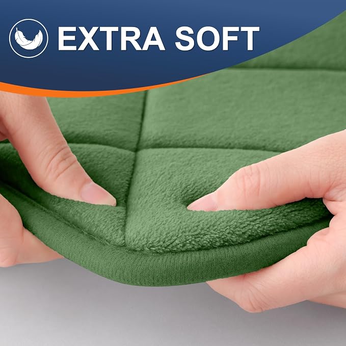 OLANLY Memory Foam Toilet Rugs U-Shaped 24x20, Ultra Soft and Absorbent Bathroom Rugs, Machine Washable Quick Dry, Comfortable Bathroom Contour Bath Mats for Toilet Base, Olive Green