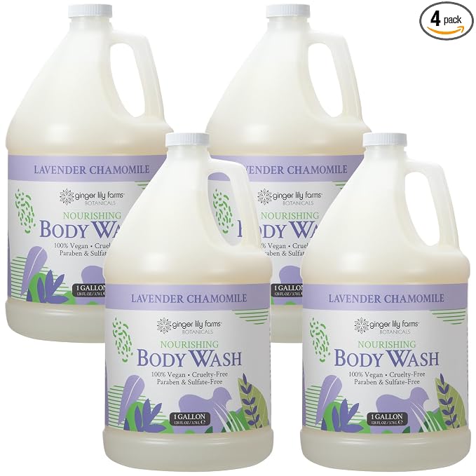 Ginger Lily Farms Botanicals Nourishing Body Wash, 100% Vegan & Cruelty-Free, Lavender Chamomile Scent, 1 Gallon (Pack of 4)