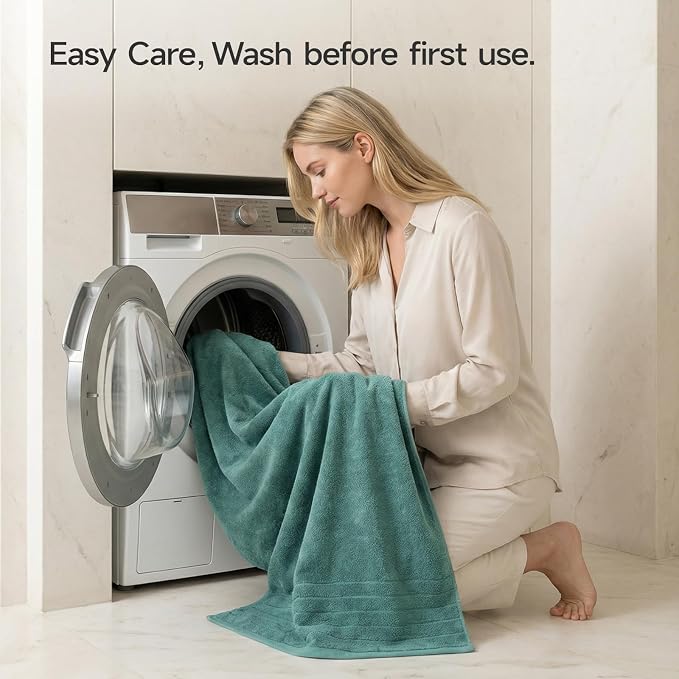 REDKISS 2 Pack Extra Large 35x70 Inch Cotton Bath Towels, Blue | 100% thick cotton, ultra soft & absorbent, quick dry blue towels for bathroom, gym, spa, pool, hotel