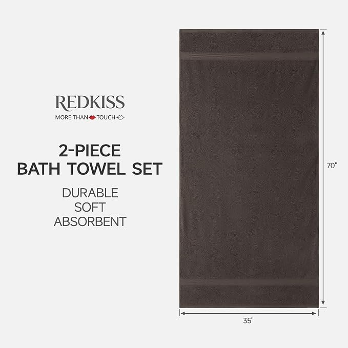REDKISS 2 Pack 70"x35" Extra Large Bath Sheets for Bathroom - 100% Cotton Soft and Quick Dry Brown Bath Towels for Adults, Full Body Coverage Shower Towel, Perfect for Pool, Yoga & Travel,
