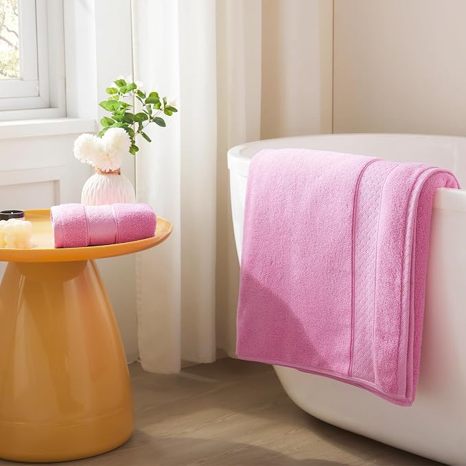 COZYART Pink Bath Towel Set 6 Piece, 100% Zero Twist Ring Spun Turkish Cotton 650GSM, Ultra Soft Absorbent Fast Dry Hotel Quality Bathroom Towels