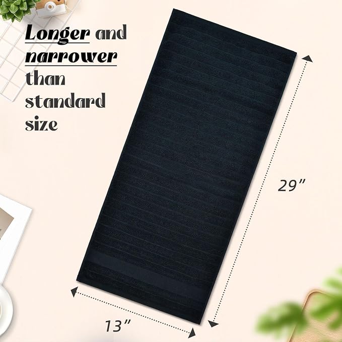 Jacquotha 4-Pack Bathroom Hand Towels (Black) Ribbed – Guest Room & Spa Premium Cotton Face Towels 13” x 29”, Soft and Quick Drying 480 GSM