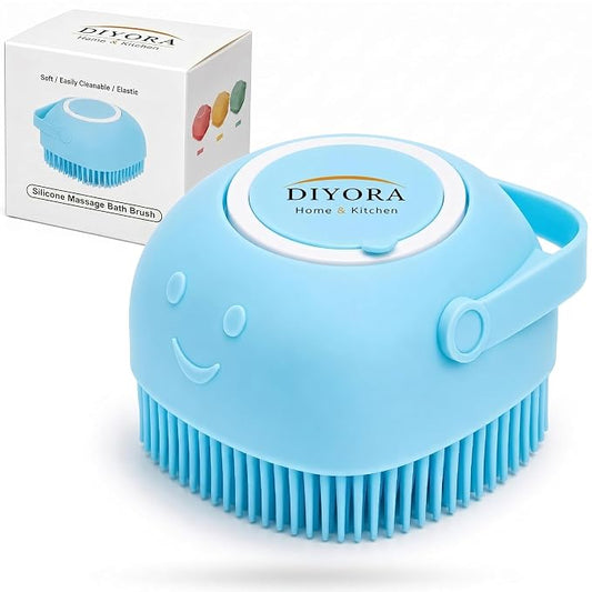 DIYORA Pet Shampoo Brush, 2-in-1 Silicone Bath Brush with Soap Dispenser for Dogs & Cats, Grooming, Massaging, Shedding & Deep Cleaning Tool for Short Hair, Long Hair & Small Pets(Blue)