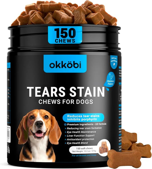 Tear Stain Chews and Eye Vitamins for Dogs - 150 Vision Soft Bites - Eye Supplements for Dogs with Lutein, Eyebright, Cranberry & Vitamin C - Chicken Flavor