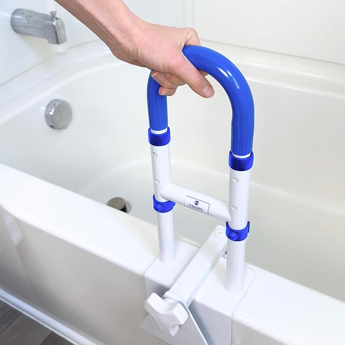 Adjustable Bathtub Handle for Elderly | Sturdy Clamp-On Tub Grab Bar with 300lb Capacity | Grab Bars for Bathtubs | Shower Handle for Elderly | Durable Tub Safety Rail 14" x 17