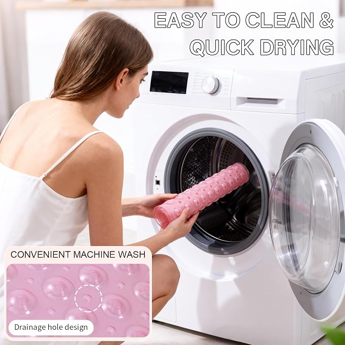 Anti-Slip Bathtub Shower mat, 28×15（ 70×37cm） inch Soft Oversized Machine Washable Non-Slip Bathtub mat with Drainage Holes, Bathroom Floor Suction Cup.（1-Clear Pink）