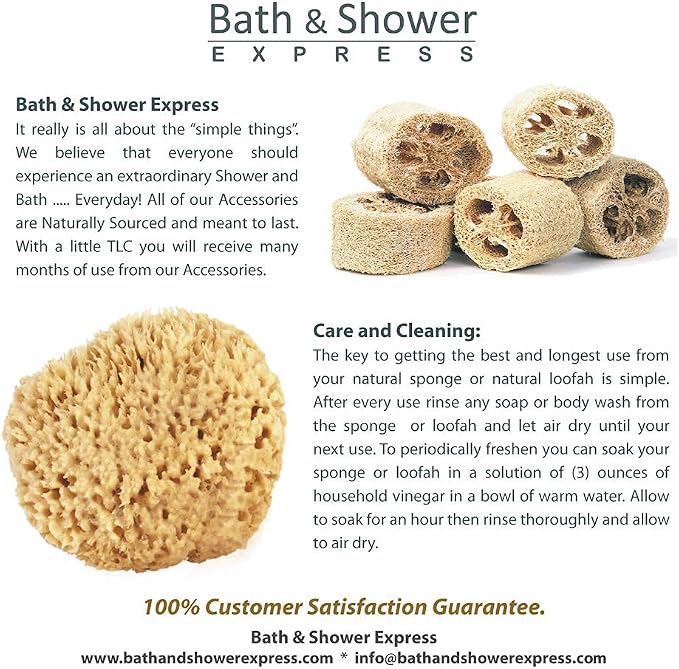 Sea Wool Sponge 5-6" (Large) by Bath & Shower Express ® Natural Renewable Resource, Esponja for Exfoliating and Washing Body