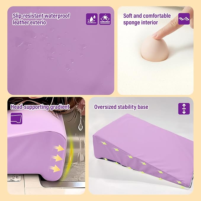 Wibeelee Hair Washing Station for Kids Waterproof Shampoo Foam Mat with Ergonomic Design Non Slip Bath Pillow Sink Soft Neck Support for Easy Hair Wash(Purple)