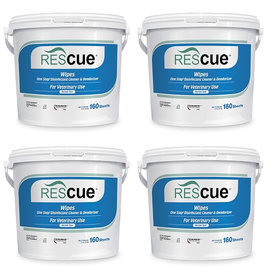 REScue One-Step Disinfectant Cleaner & Deodorizer Wipes for Vet Use – Cleaner for Kennels, Litter Boxes, Vet Offices, Pet Grooming Surfaces – Extra Large, 160-Count Wipes Bucket (4 Pack)