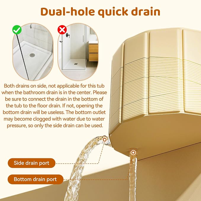 Portable Foldable Bathtub, Freestanding Bathtub No Installation, Bathroom SPA Soaking Bath Tub, Shower Stall Collapsible Hot & Ice Bath for Indoor Outdoor (Beige, 59"L x 21.6"W x 19.6"H)