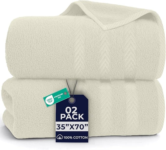DAN RIVER 2 Pack Luxury Bath Sheets 35x70, 600 GSM, Soft & Quick Dry 100% Ring Spun Cotton Towels Ideal for Hotels, Spas, Gyms & Salons Extra Large, Ivory