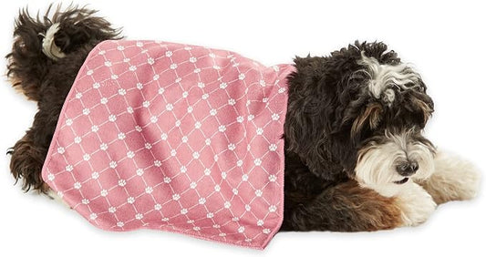 Bone Dry Pet Grooming Towel Collection Trellis Print, Microfiber Absorbent Drying Set, 15x30, Rose, 3 Count