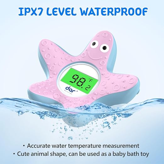 Baby Bath Thermometer for Tub,Floating Digital Water Temperature Thermometer with Instant Accurate Reading,3-Color Safety Light,Auto On/Off for Newborn,Infant & Toddler（Starfish）