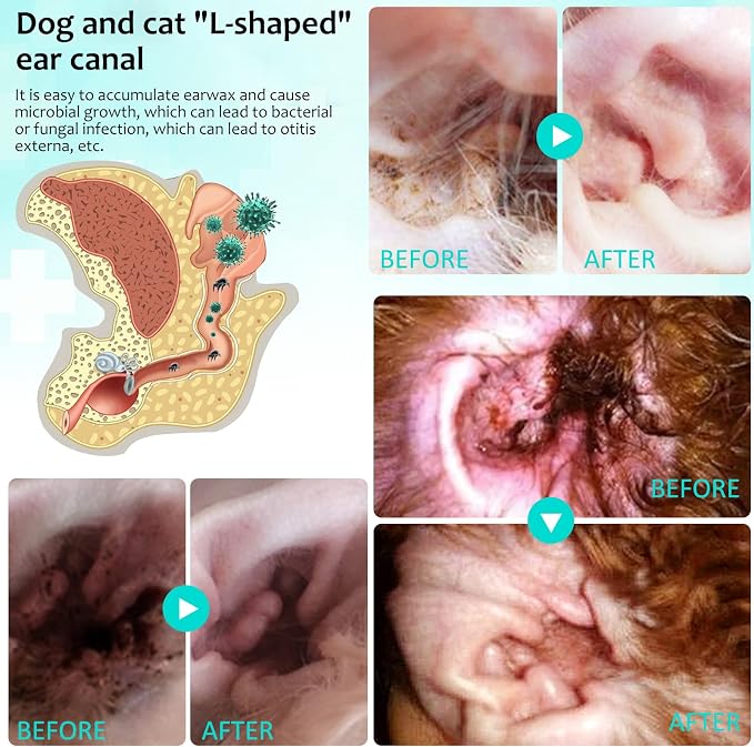 VOSIFSDIY Ear Mites Clean for Dogs & Cats, Ear Mite Treatment for Dogs and Cats, Dog Ear Infection Treatment, Ear Mite Treatment for Dog Yeast Infection, 100% Natural Dogs Cats Ears Drops