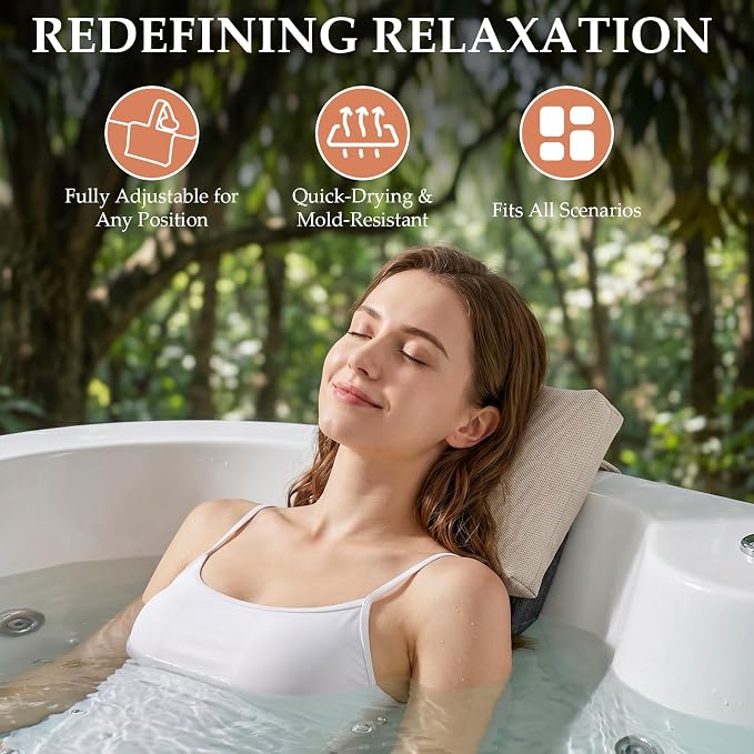 2-Pack Soft Pillow for hot tub, Clawfoot Tub & Chaise Lounge, Inflatable Outdoor Spa Accessories Replacement Pool Headrest with Weighted Strap, Birthday Day Gifts regalo for Women Wife Mom Men