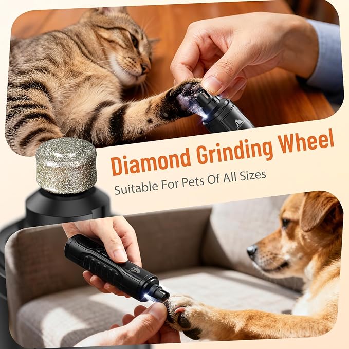 Electric Dog Nail Grinder: 5-Speed Quiet Dog Nail Trimmer with LED Light, Adjustable Safety Guard, Rechargeable Cordless Design for Small to Large Dogs & Cats