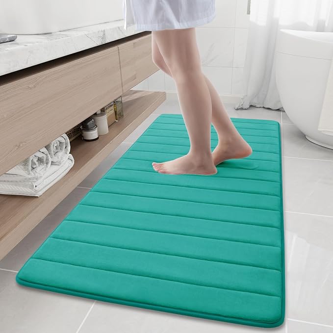 Buganda Memory Foam Bath Mat, 60" x 24", Ultra Soft Bathroom Rugs, Water Absorbent and Machine Washable Bath Rug Runner for Bathroom, Shower, and Tub, Teal