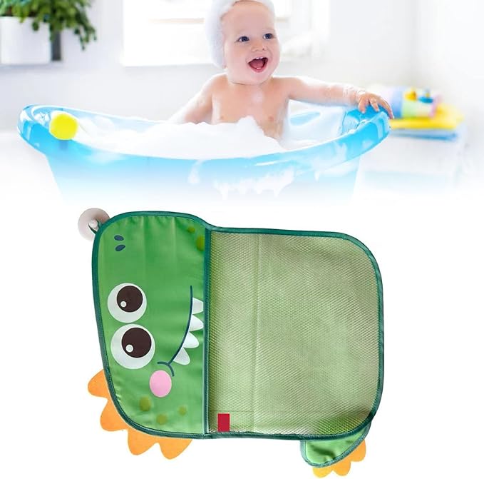 Kids Bath Toy Storage Bag, Cartoon Dinosaur Mesh Hanging Organizer with Suction Cups, Large Capacity Toy Holder for Baby Toddler Bathroom Bathtub
