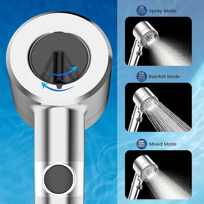PWERAN Filtered Shower Head with Handheld, 2-PCS Filters High Pressure Shower Head with 3+1 Spray Modes for Hard Water Remove Chlorine, Detachable Showerhead with ON/OFF Switch for Pet Bath (Chrome)
