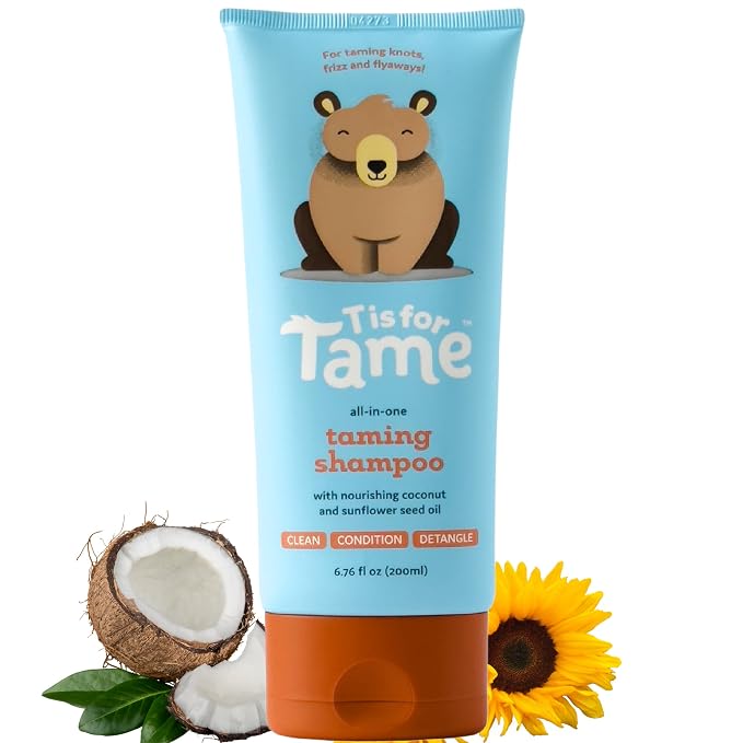 T is for Tame - 3-in-1 Baby Shampoo, Conditioner & Detangler for Kids – Tear-Free, Hypoallergenic, Cleanses, Conditions, Detangles with Plant-Based Ingredients - 6.76 fl oz - Made in the USA