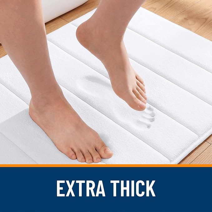 OLANLY Memory Foam Bath Mat 44x32, Super Soft Absorbent Bathroom Rugs, Quick Dry, Machine Washable Shower Floor Rugs, Bathmat Carpet, Bathroom Home Decor Accessories, White
