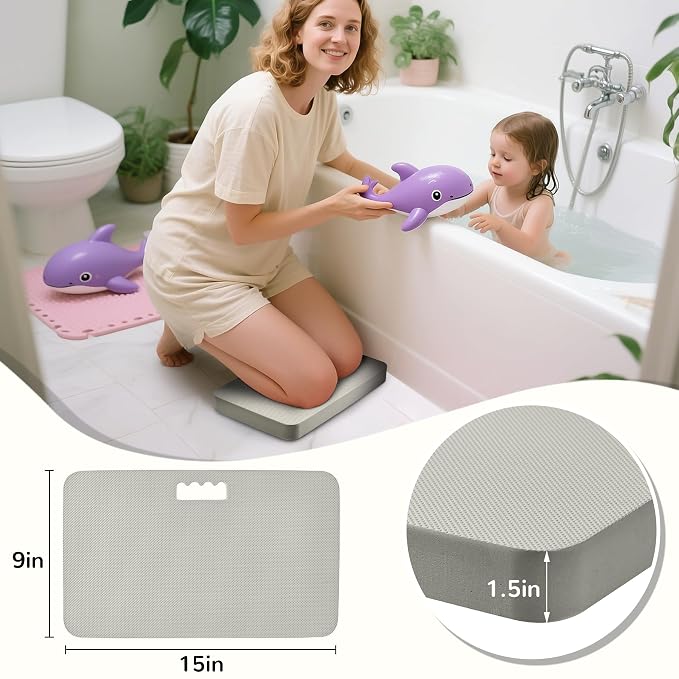 Baby Bath Kneeler, Extra Thick Kneeling Pad for Bathing Babies, Soft Foam Cushioning for Knee, 1.5" Thick Non-Slip, Fast-Drying,Gardening, Bathing Baby, Workout Supplies-Gray