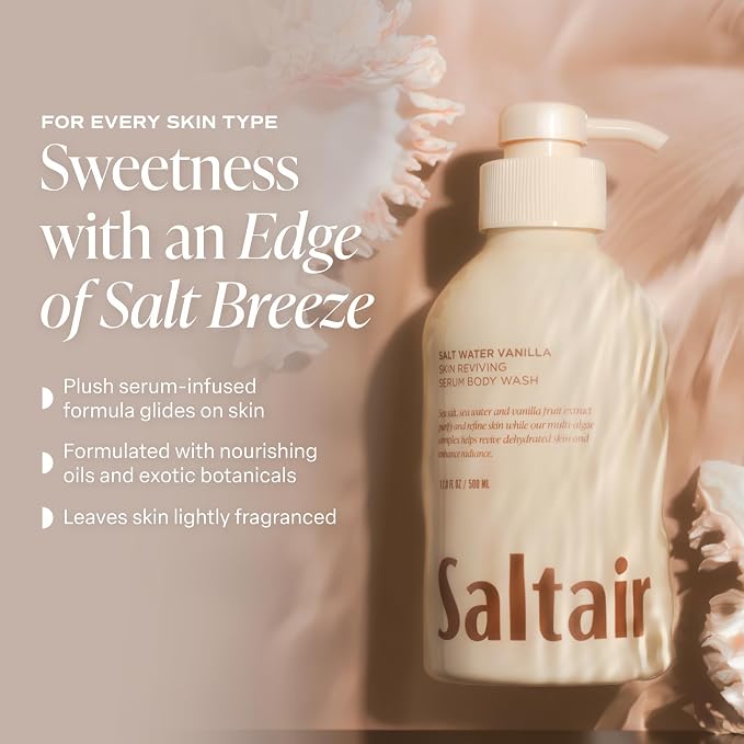 Saltair Body Wash 2-Pack – Salt Water Vanilla – Moisturizing Body Wash with Multi-Algae Complex – Scented Shower Gel for Women and Men – 2x 17oz – Vegan, Cruelty-Free, Paraben-Free