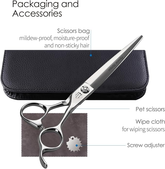 Dog Grooming Scissors: Professional Grooming Scissors for Pet High Precision CNC-Cut Blades, Silver (Straight, 7")