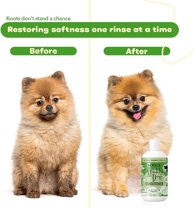 P.E.T. Muddy Dog Deep-Conditioning Rinse, 16 oz | 25 : 1 Concentrate | Shea Butter, Keratin & Papaya Blend | Fast Detangle, Odor Neutralizer & Soft-Coat Finish | Cosmetic Formula