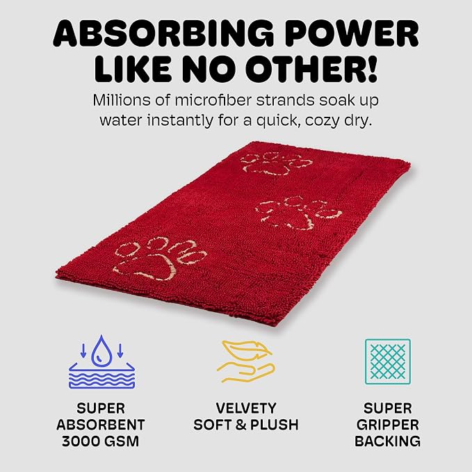 Dog Gone Smart Dirty Dog Doormat - Fast Drying Rug with Super Gripper Backing for Clean Floors - Super Absorbent and Machine Washable Mat for Muddy Paws - Maroon