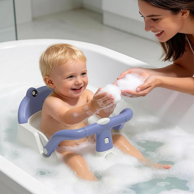 Baby Bath Seat for Babies 6 Months & Up, Non-Slip Toddler Bath Seat with Suction Cup, Safe and Comfortable Portable Infant Bathtub Chair for Bathroom, Bathtub Tub Sitting Up (Blue)