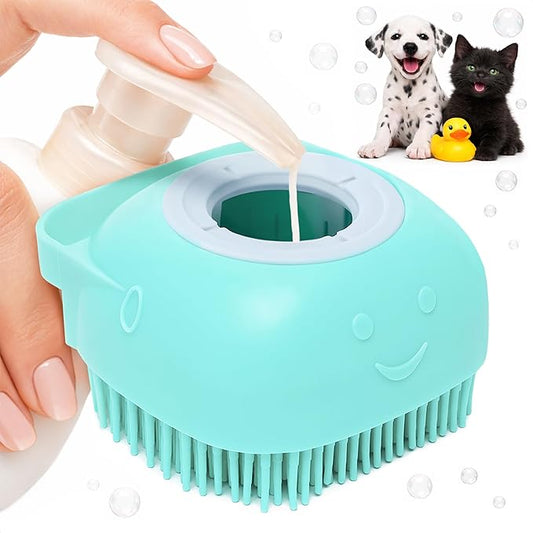Cat Dog Bath Brush Scrubber - Silicone Bath Brush for Dogs Scrubber Brush Cat Grooming Brush Exfoliating Shampoo Massage Brush - Shower Brush Soft Bristle Hair Brush Dog Scrubber with Soap Dispenser