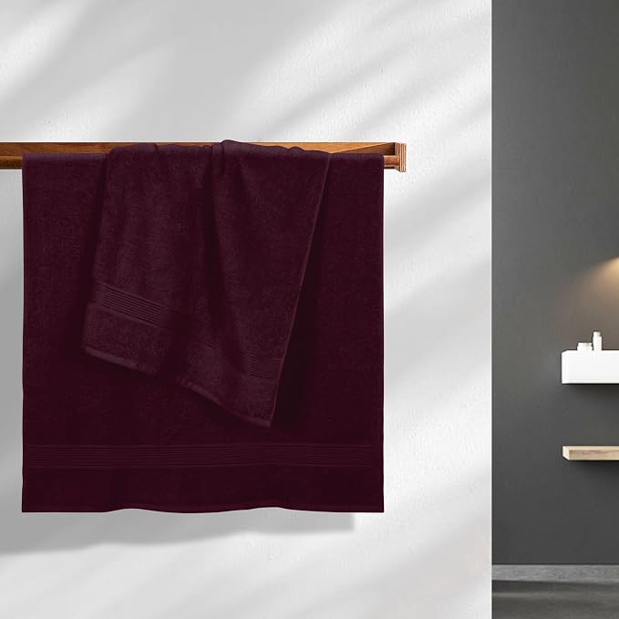 Belizzi Home Cotton 2 Pack Oversized Bath Towel Set 28x55 inches, Large Bath Towels, Ultra Absorbant Compact Quickdry & Lightweight Towel, Ideal for Gym Travel Camp Pool - Burgundy Red
